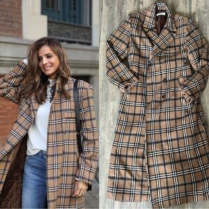 Storets Plaid Check Trench Coat in Beige and White